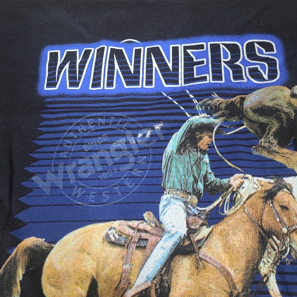 VTG‎ Y2k 2002 WRANGLER Kids XL 14-16  T SHIRT Winners Think Alike Calf Roping - Picture 6 of 11